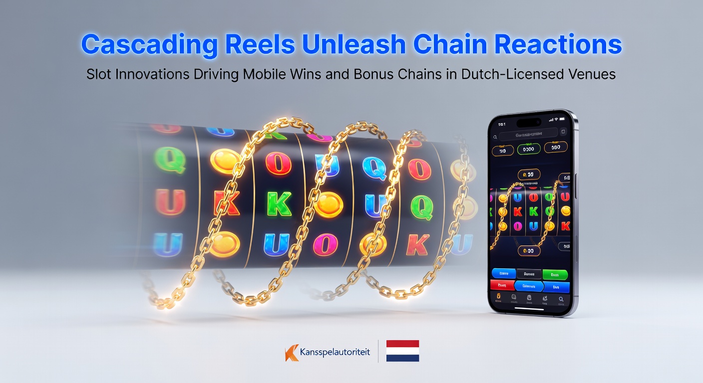 Dynamische cascading reels in actie op een mobiel slotspel, met vallende symbolen die ketenwinsten ontketenen in een Nederlands casino-omgeving