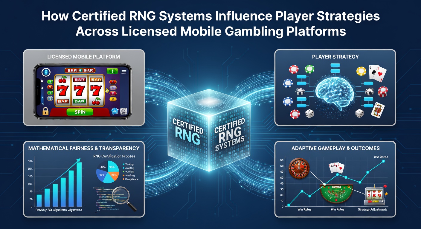 Illustratie van gecertificeerde RNG-systemen die de uitkomsten van mobiele gokspellen op gelicentieerde platforms bepalen
