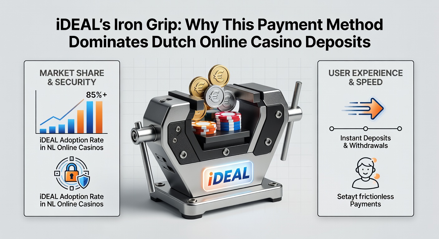 Grafiek met iDEAL gebruiksstatistieken in Nederlandse online casinos, toonstaafdiagram met dominante marktaandeel