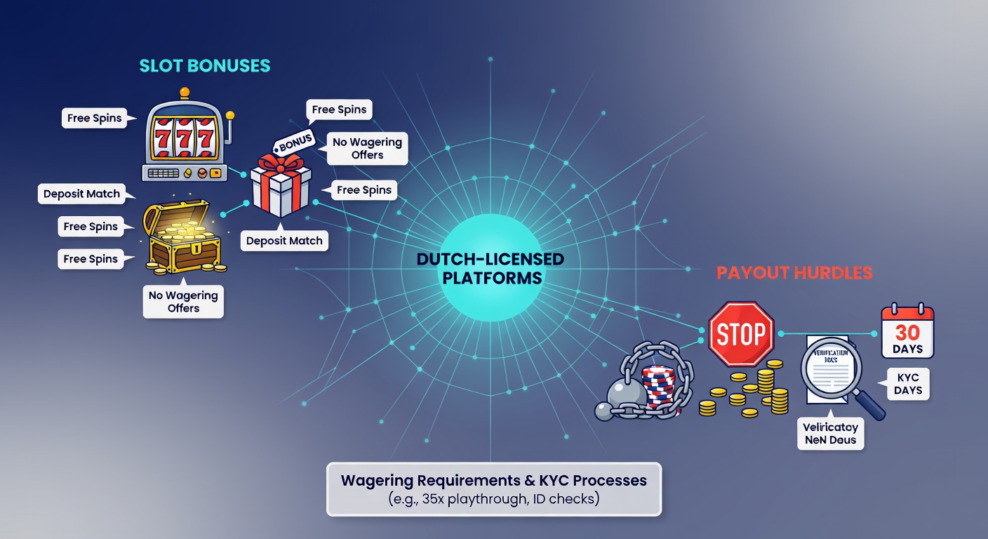 Voorbeeldscherm van een Nederlands online casino met actieve slotbonus en wagering tracker, inclusief voortgangsbalk en voorwaarden