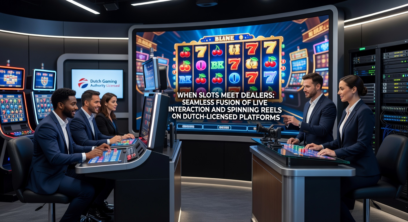 Live dealer bij een hybride slotspel op een Nederlands online casino platform, met draaiende reels en chatinteractie